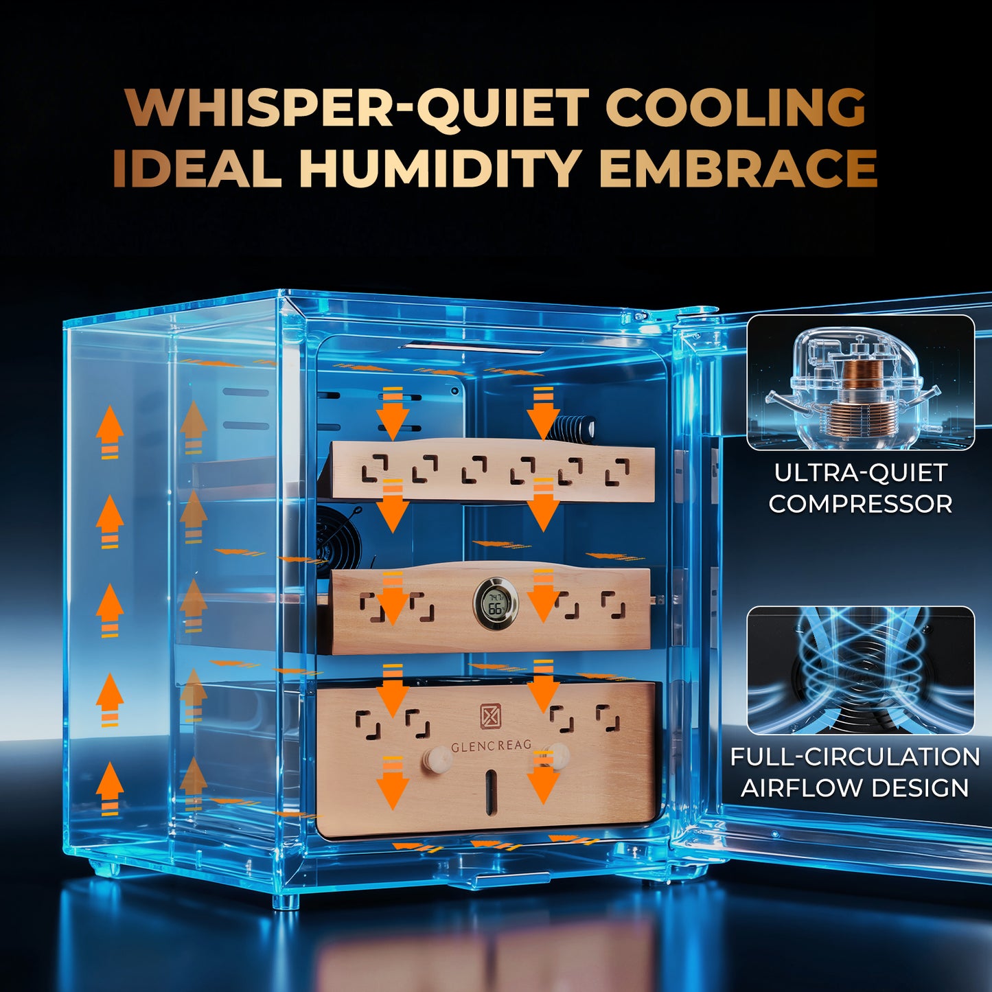 Electric Cigar Humidor Cabinet with Compressor Cooling, 500 Counts