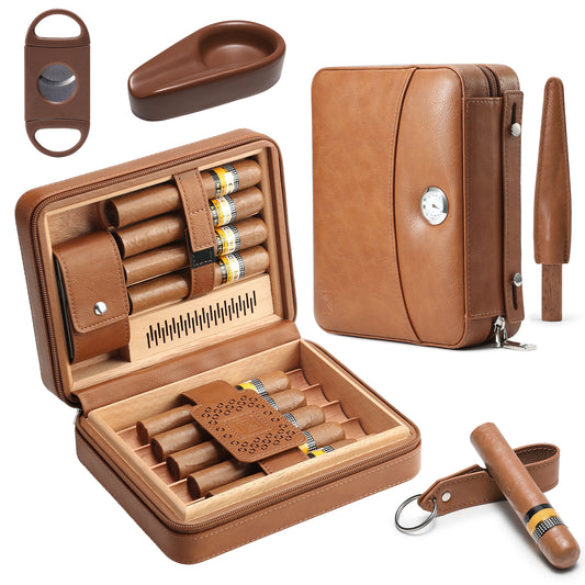 PR-5041 Portable Travel Leather Humidor Case, 9 Counts