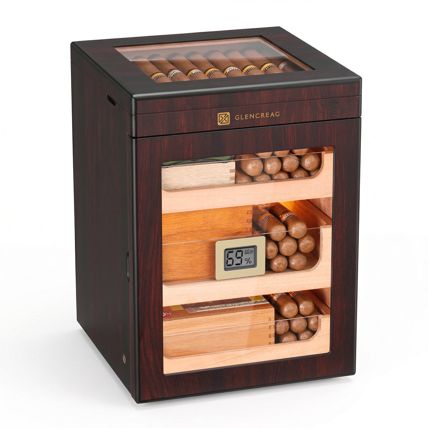 M26F-T Classic Spanish Cedar Humidor Cabinet with Top Storage, 150 Counts