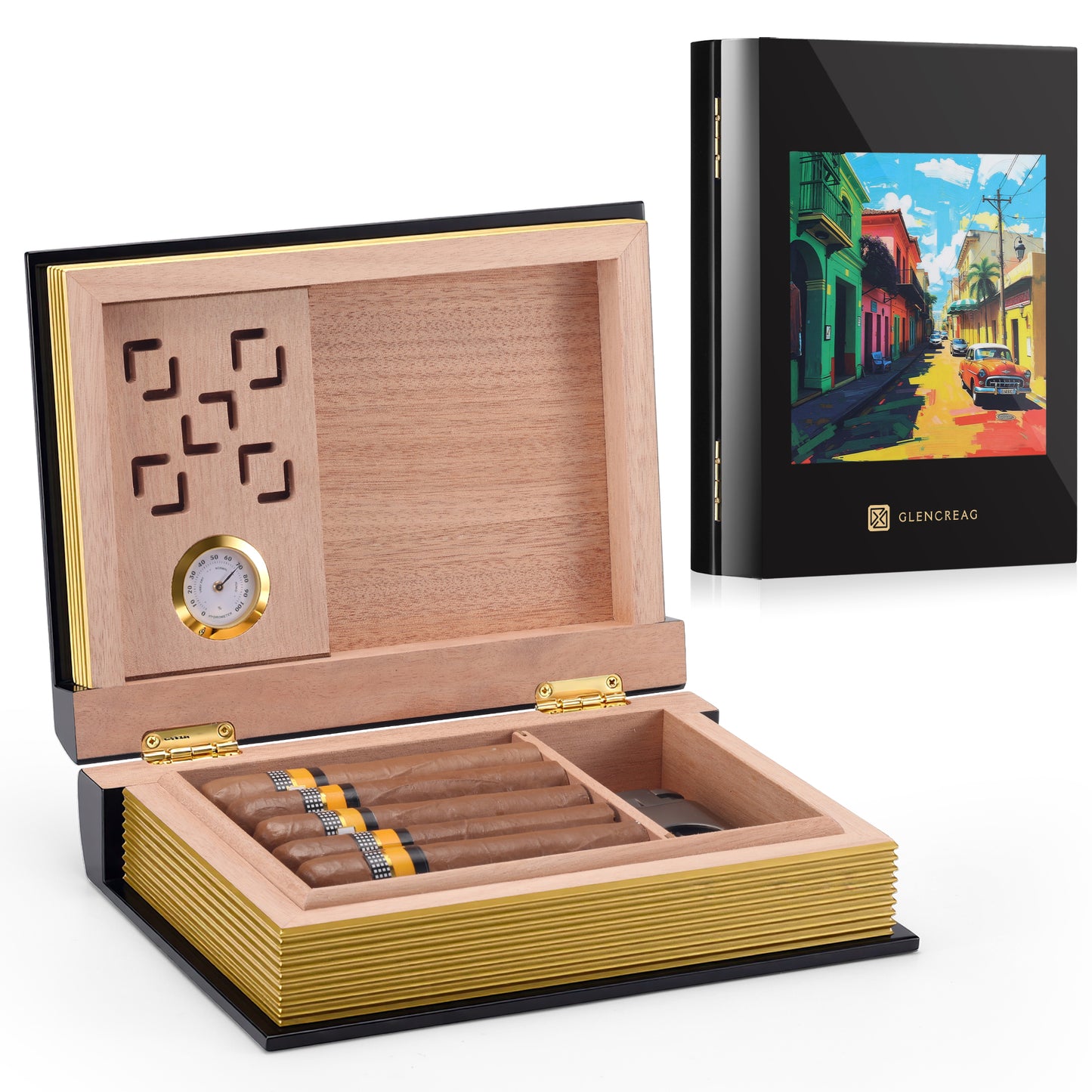 L26S Book-style Cigar Humidor Box, 10-12 Cigars