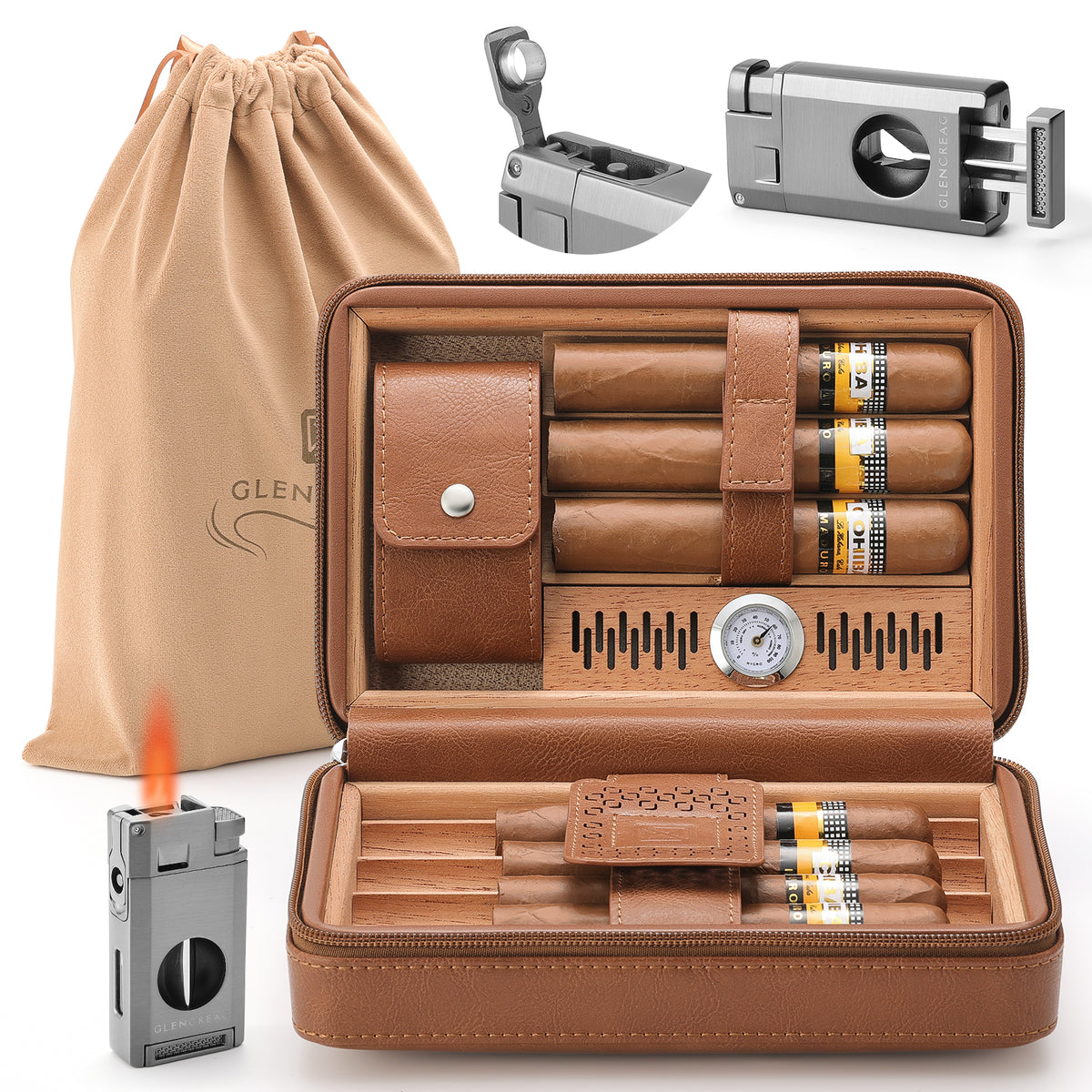 PR-5041 Portable Travel Cigar Humidor Case, 7 Cigars