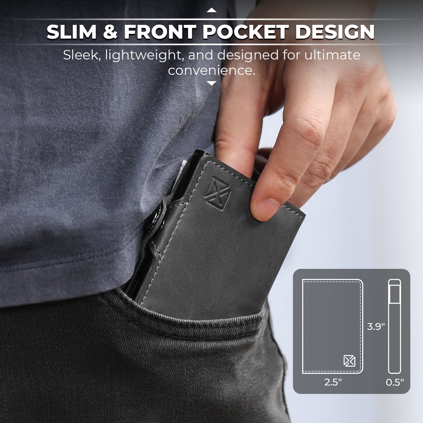 Men's Pop-Up Slim Wallet, PU Leather (Dark Gray)