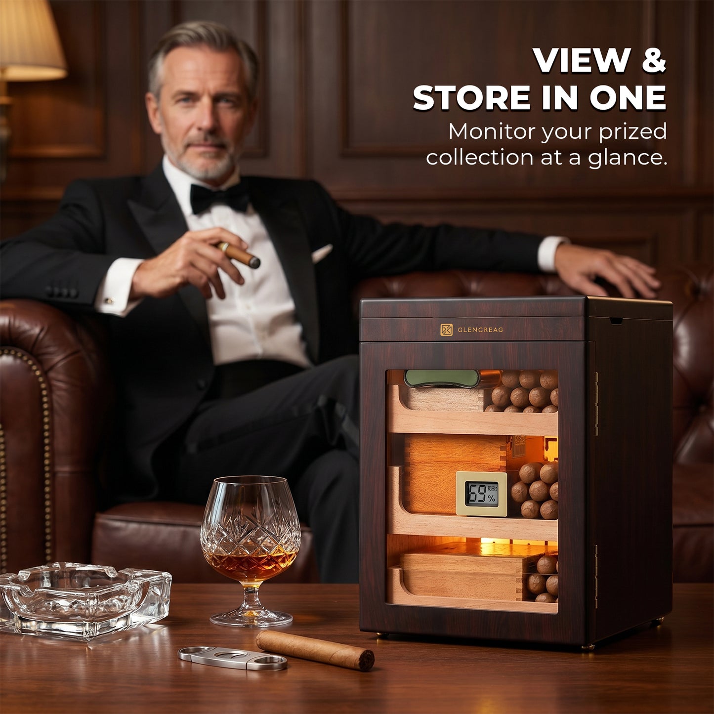 M26F-T Classic Spanish Cedar Humidor Cabinet with Top Storage, 150 Counts