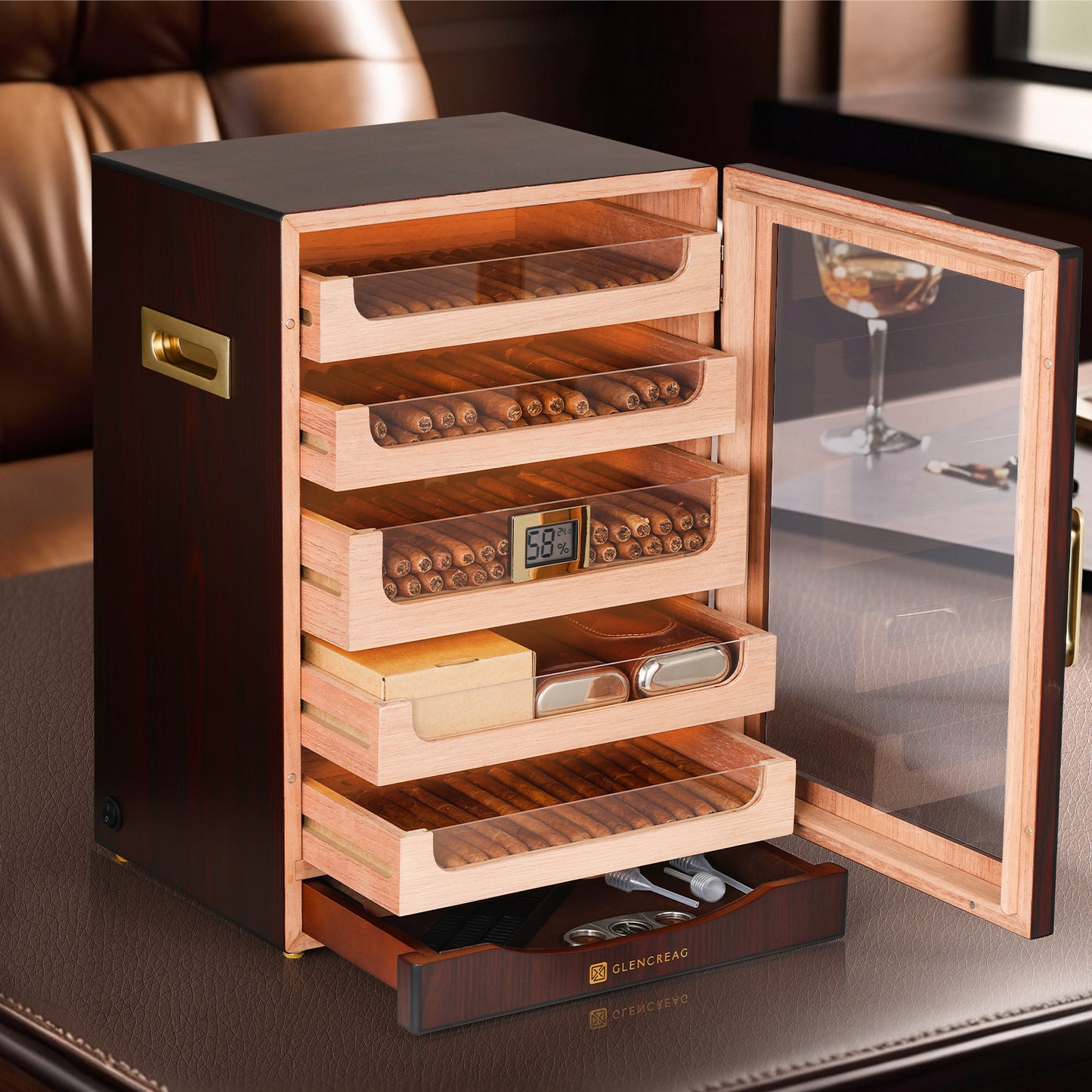 MET-1031PM LED Cigar Humidor Cabinet, 250 Counts