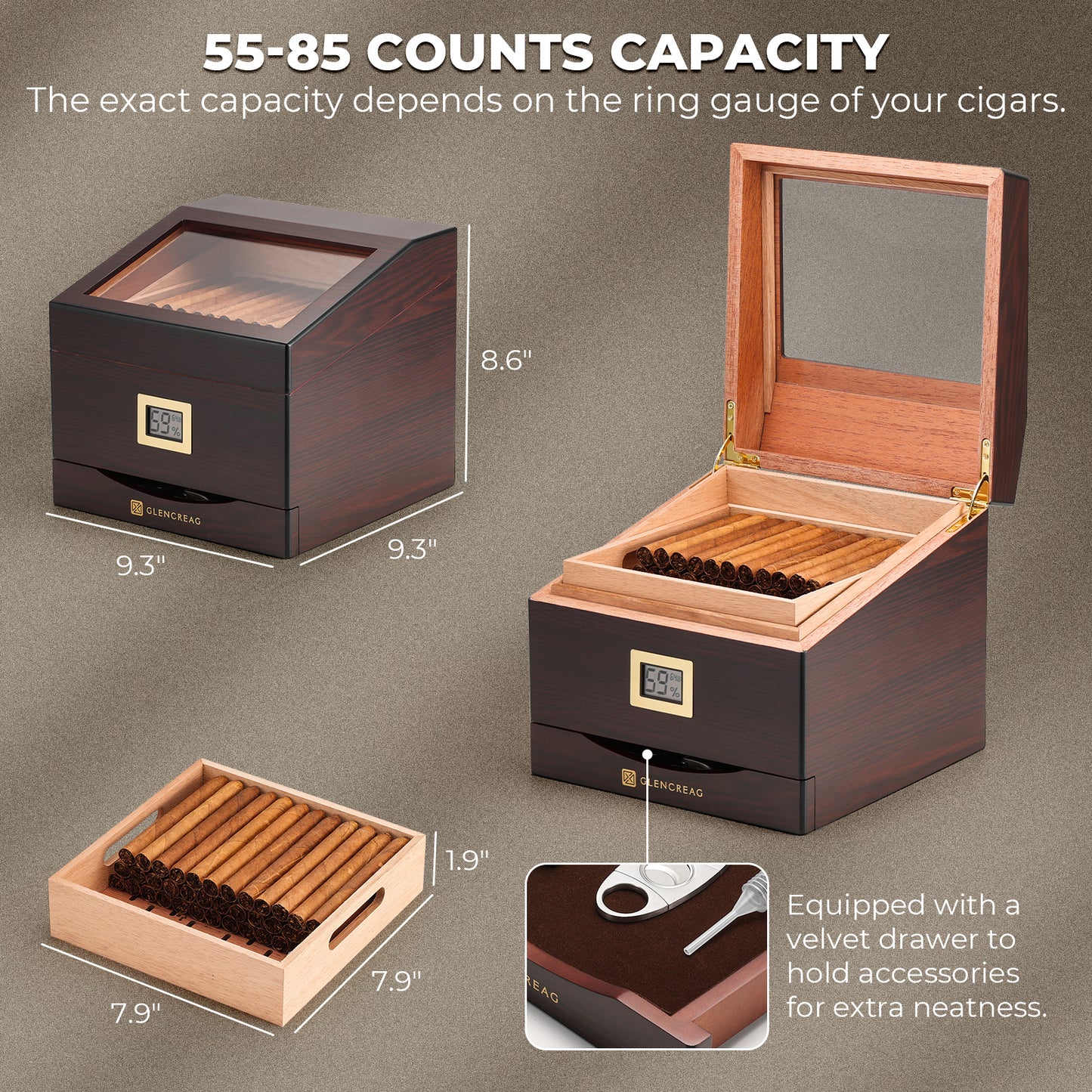 FT-2042 Classic Cigar Humidor Box, 85 Counts