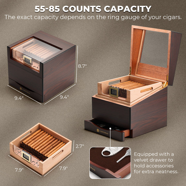 FT-2041 Classic Cigar Humidor Box, 85 Counts