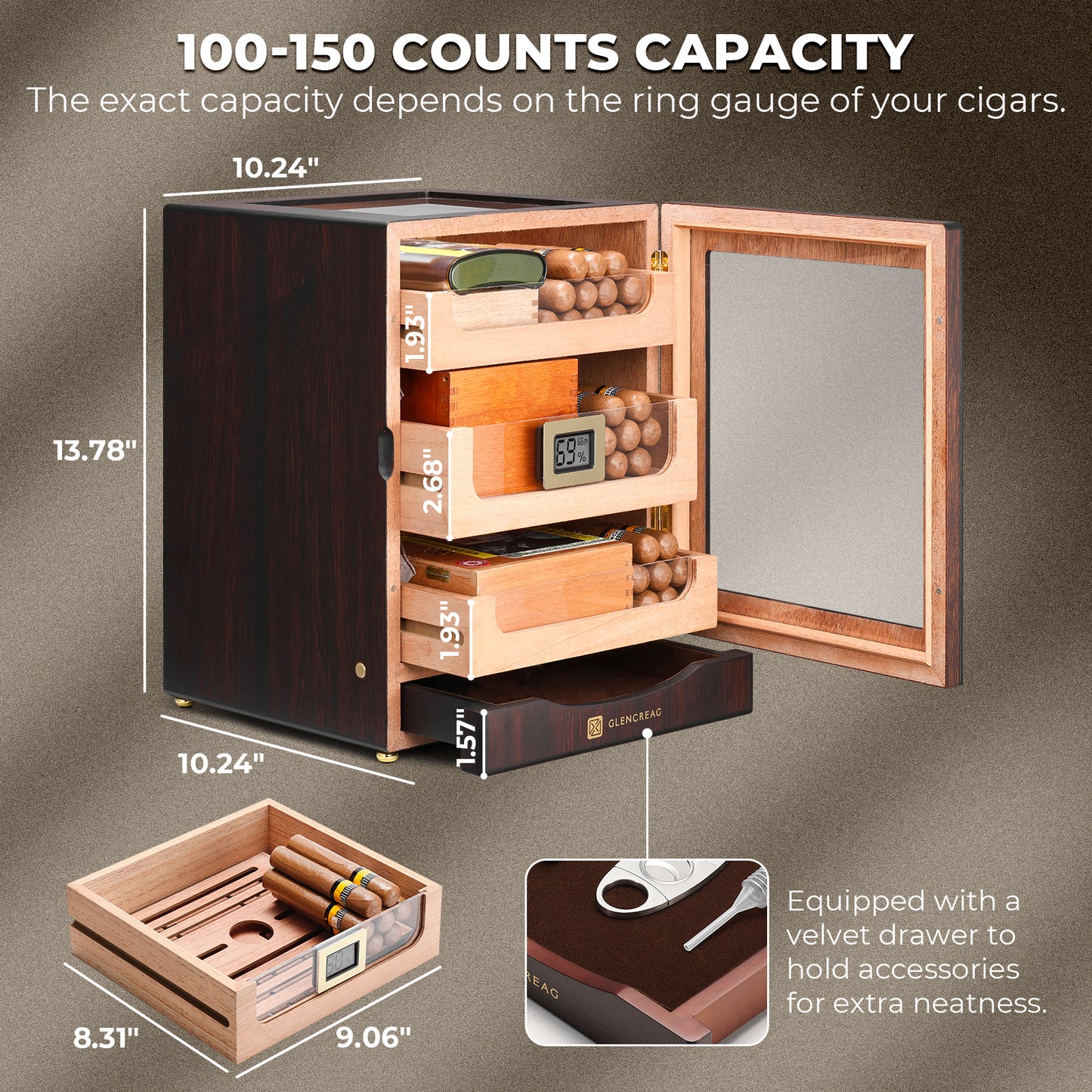 M26F-B Classic Cigar Humidor Cabinet with Bottom Drawer, 150 Counts [Coming Soon!]