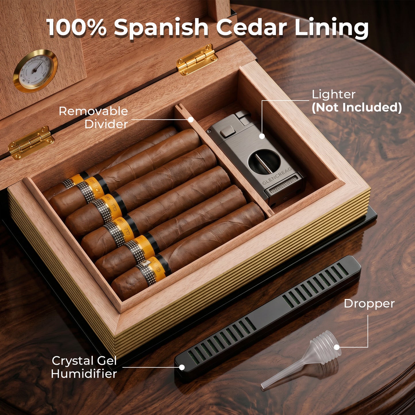 L26S Book-style Cigar Humidor Box, 10-12 Cigars