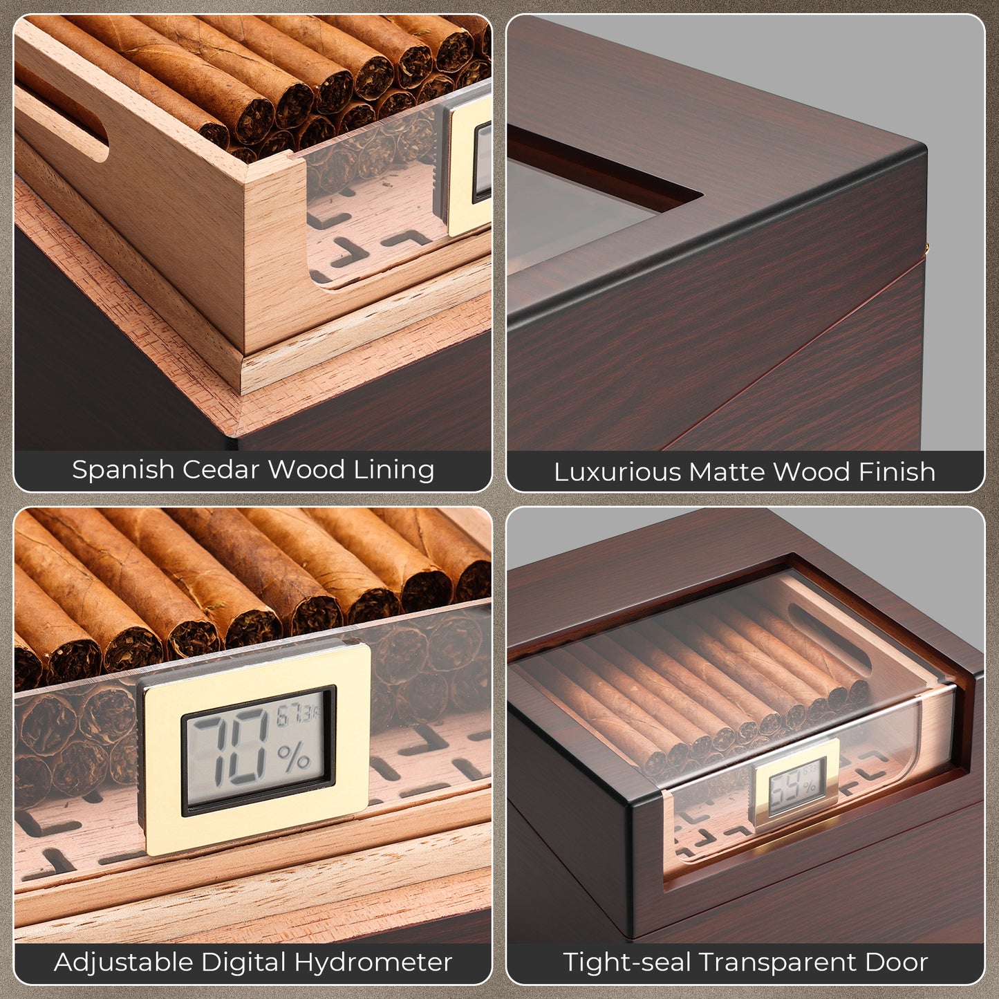 FT-2041 Classic Cigar Humidor Box, 85 Counts