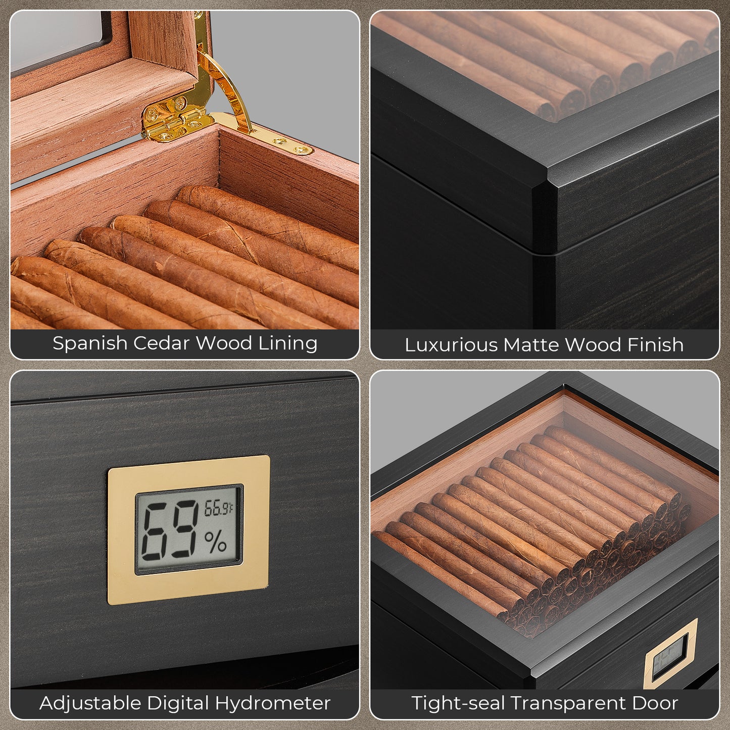 MMT-3041 Classic Cigar Humidor Box, 55 Counts (Ebony)