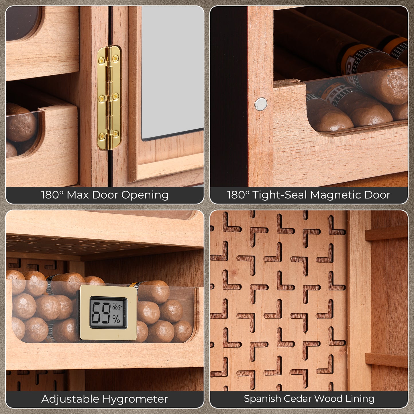 M26F-T Classic Spanish Cedar Humidor Cabinet with Top Storage, 150 Counts