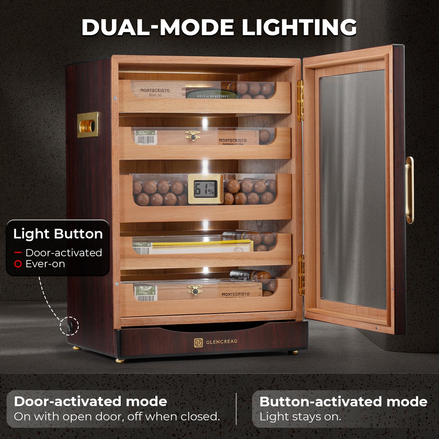 MET-1031PM LED Cigar Humidor Cabinet, 250 Counts
