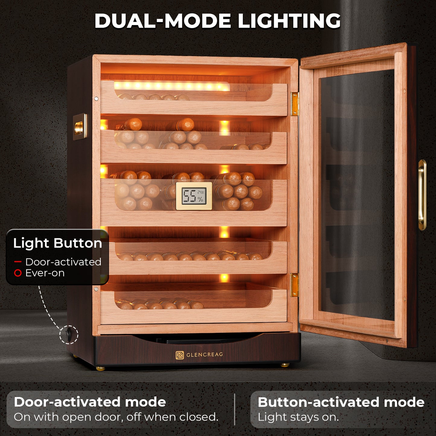 MET-1031PM LED Cigar Humidor Cabinet, 250 Counts