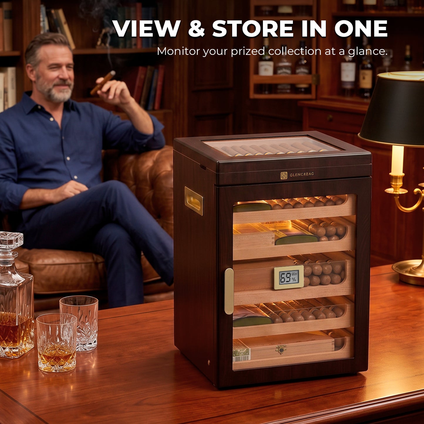 M26FM-T Classic Spanish Cedar Humidor Cabinet with Top Storage, 250 Counts
