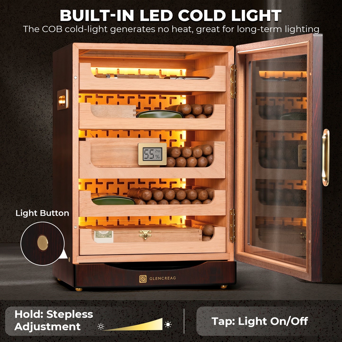 M26FM-B Classic Cigar Humidor Cabinet with Bottom Drawer, 250 Counts