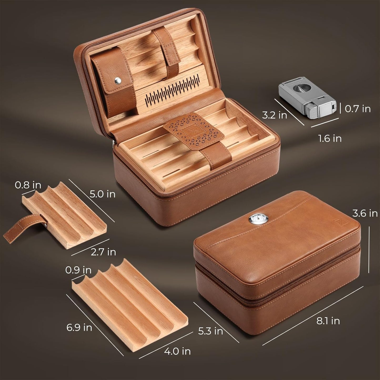PR-5041 Portable Travel Cigar Humidor Case, 11 Cigars