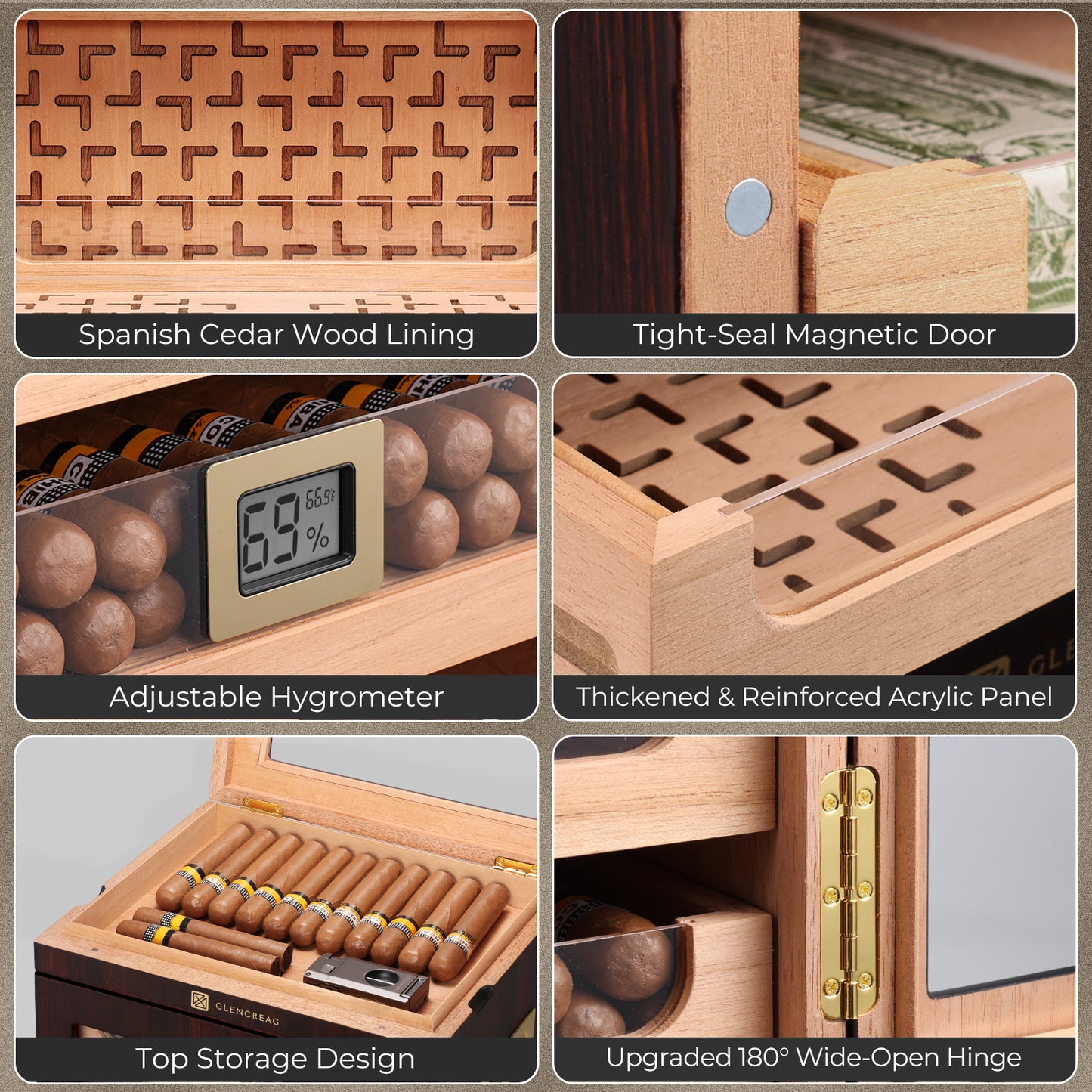 M26FM-T Classic Spanish Cedar Humidor Cabinet with Top Storage, 250 Counts