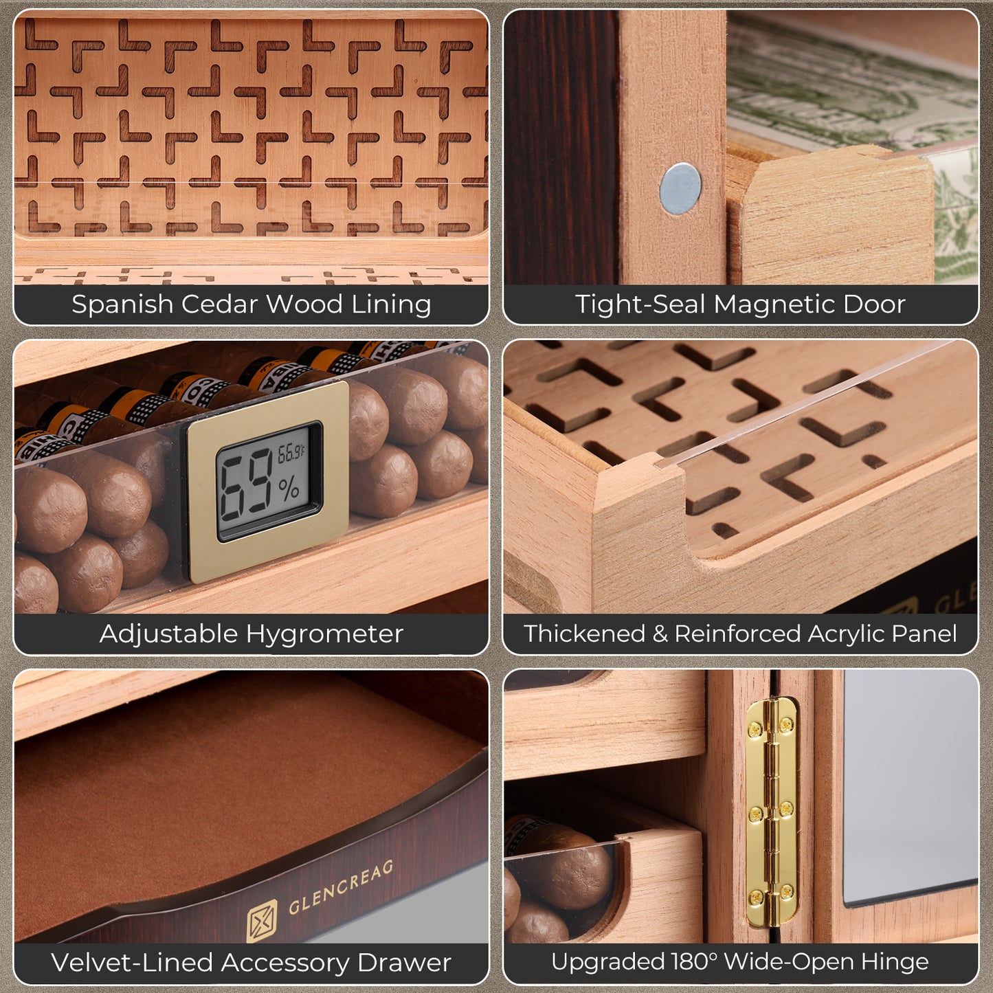 M26FM-B Classic Cigar Humidor Cabinet with Bottom Drawer, 250 Counts