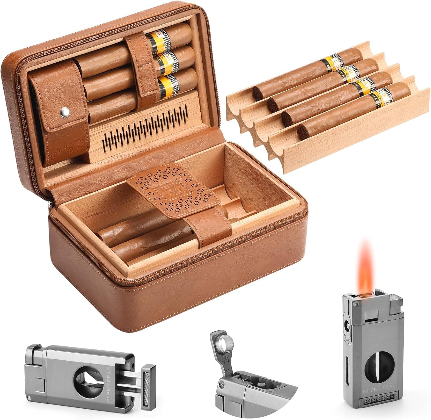 PR-5041 Portable Travel Cigar Humidor Case, 11 Cigars