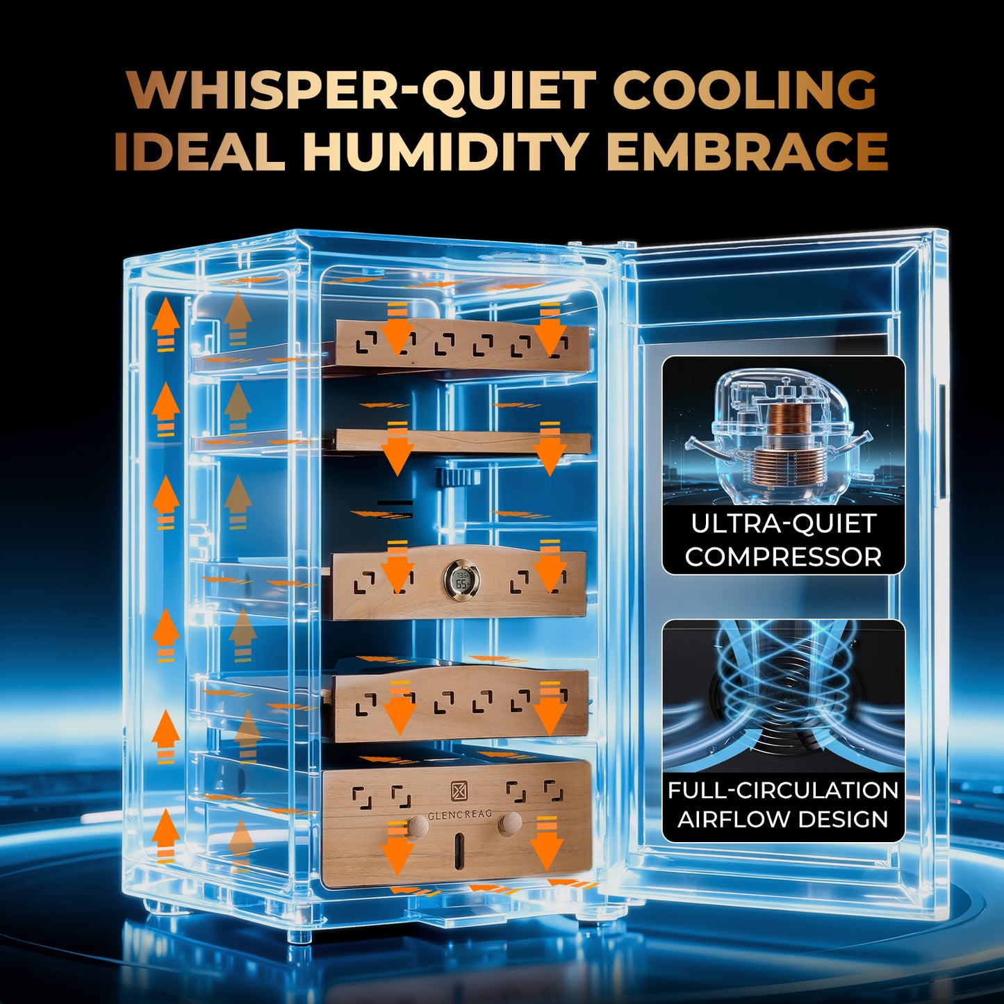 Electric Cigar Humidor Cabinet with Compressor Cooling, 900 Counts