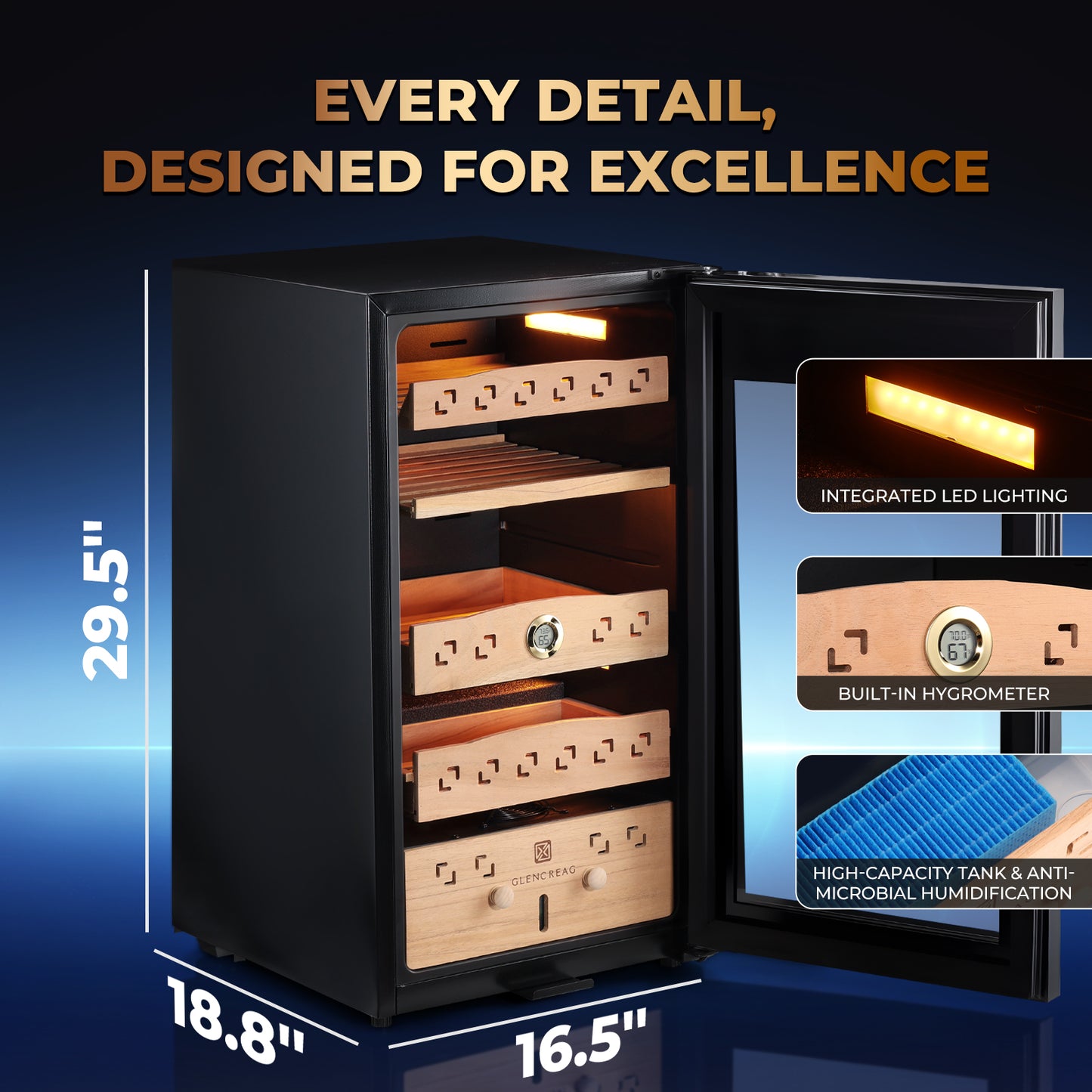 Electric Cigar Humidor Cabinet with Compressor Cooling, 900 Counts