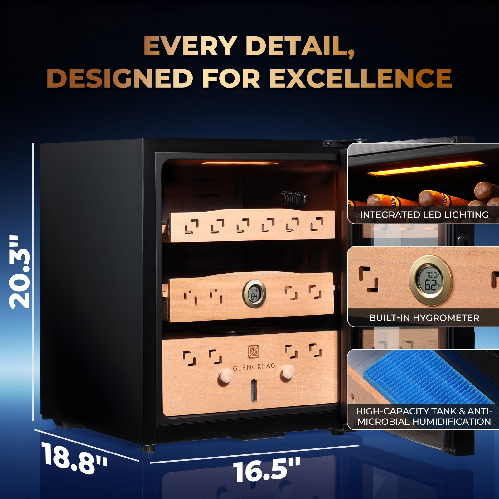 Electric Cigar Humidor Cabinet with Compressor Cooling, 550 Counts