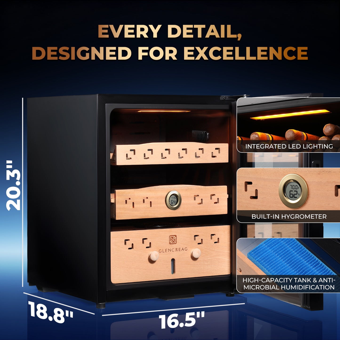 Electric Cigar Humidor Cabinet with Compressor Cooling, 550 Counts