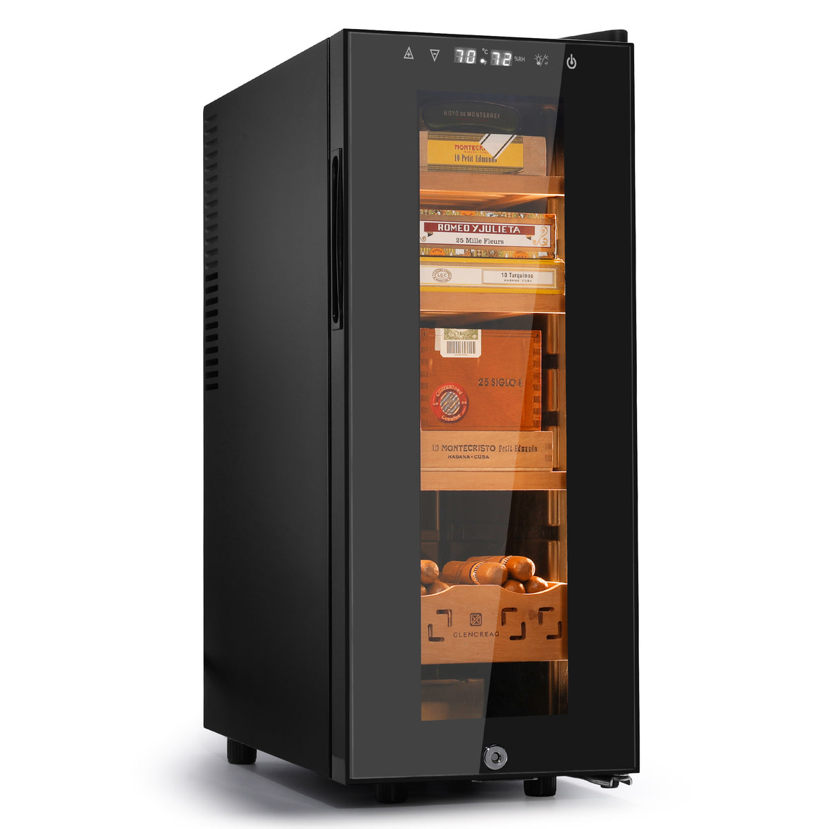 GLENCREAG black electric cigar humidor cabinet with glass door displaying cigars