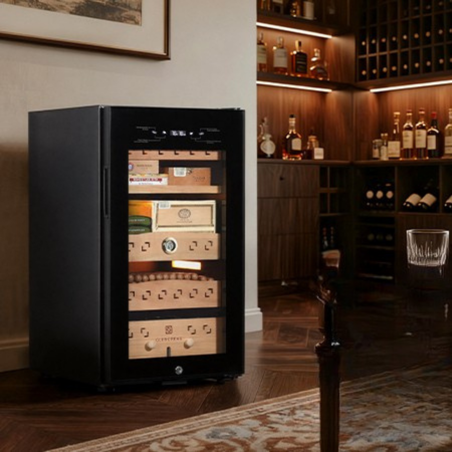 Electric Cigar Humidor Cabinet with Compressor Cooling, 900 Counts