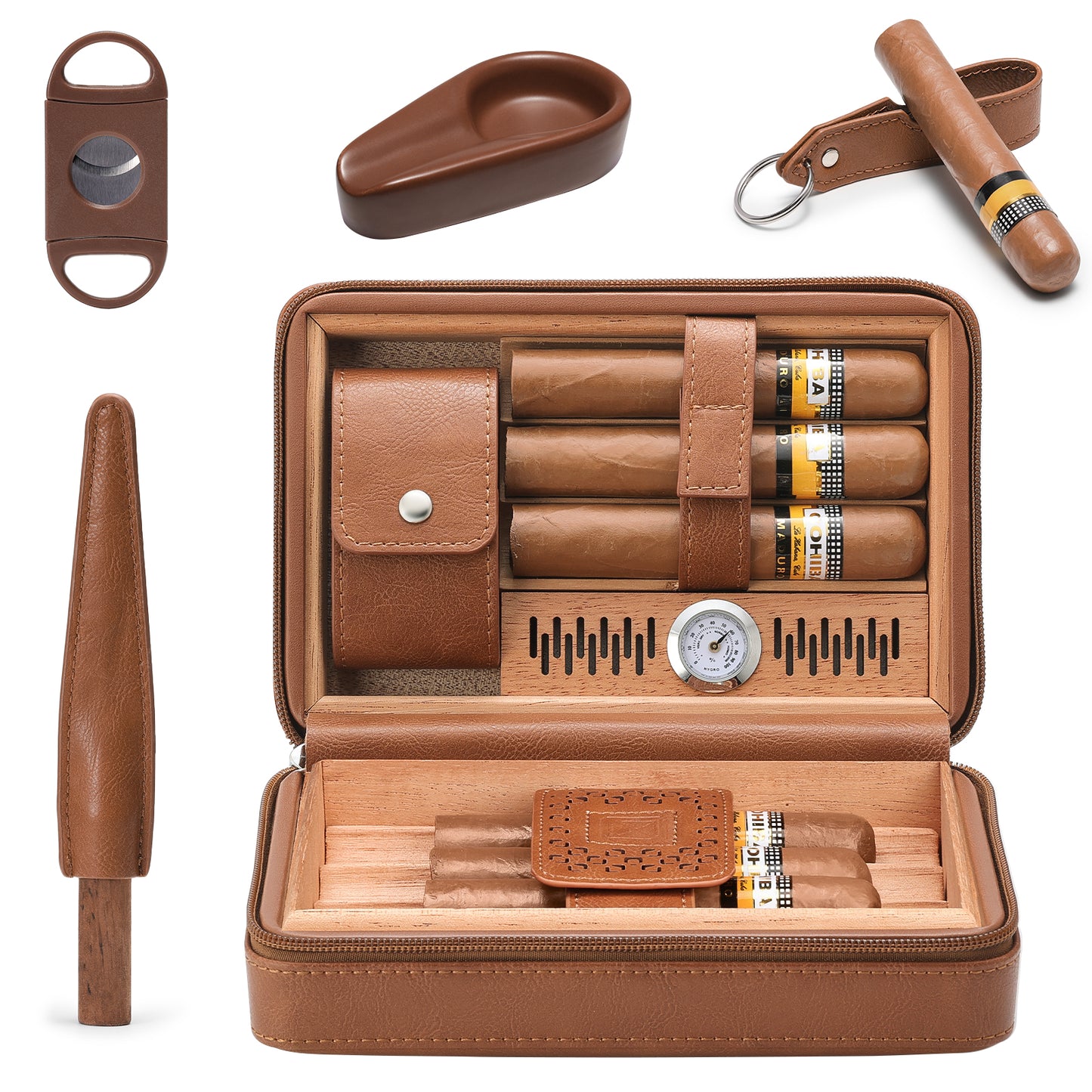PR-5041 Portable Travel Leather Humidor Case, 7 Counts [Upgraded Version!]