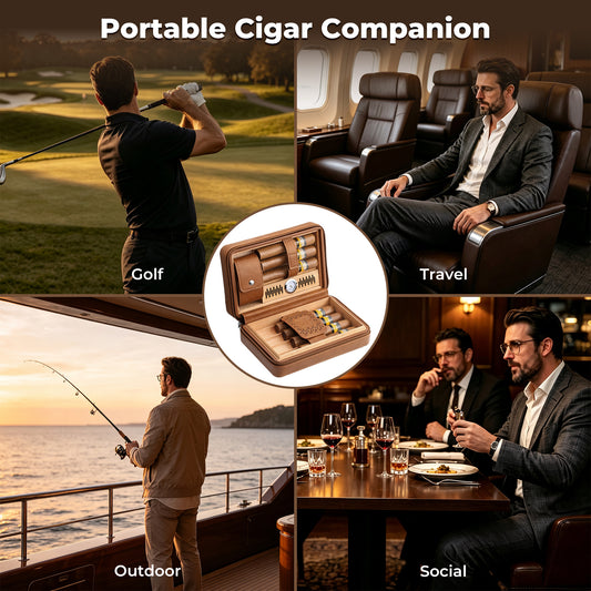 PR-5041 Portable Travel Leather Humidor Case, 7 Counts [Upgraded Version!]