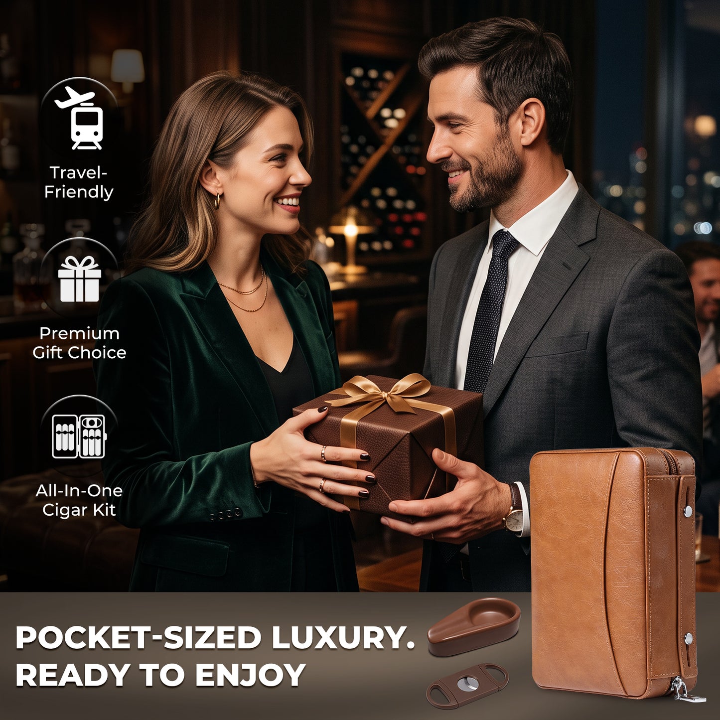 PR-5041 Portable Travel Leather Humidor Case, 7 Counts [Upgraded Version!]