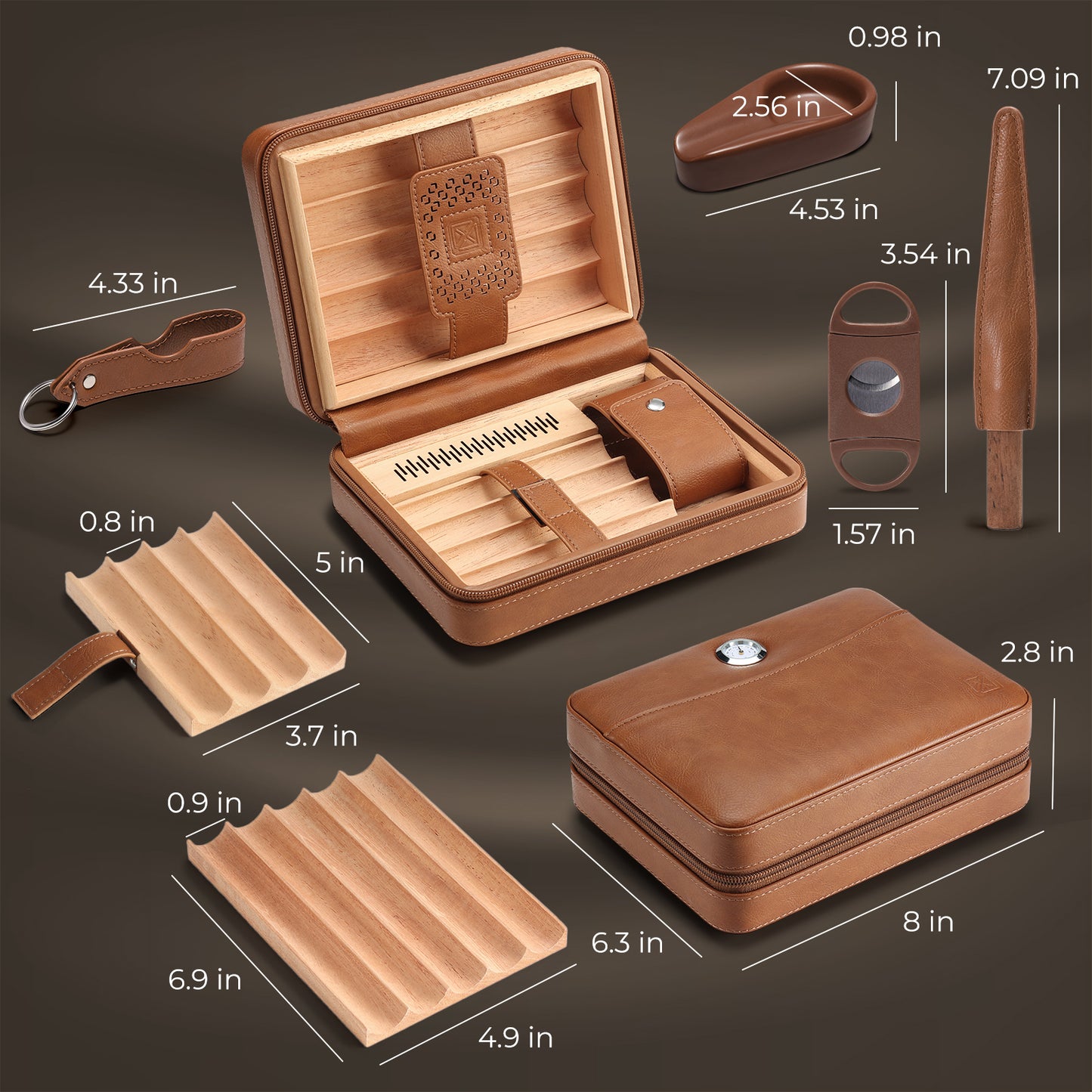 PR-5041 Portable Travel Leather Humidor Case, 9 Counts