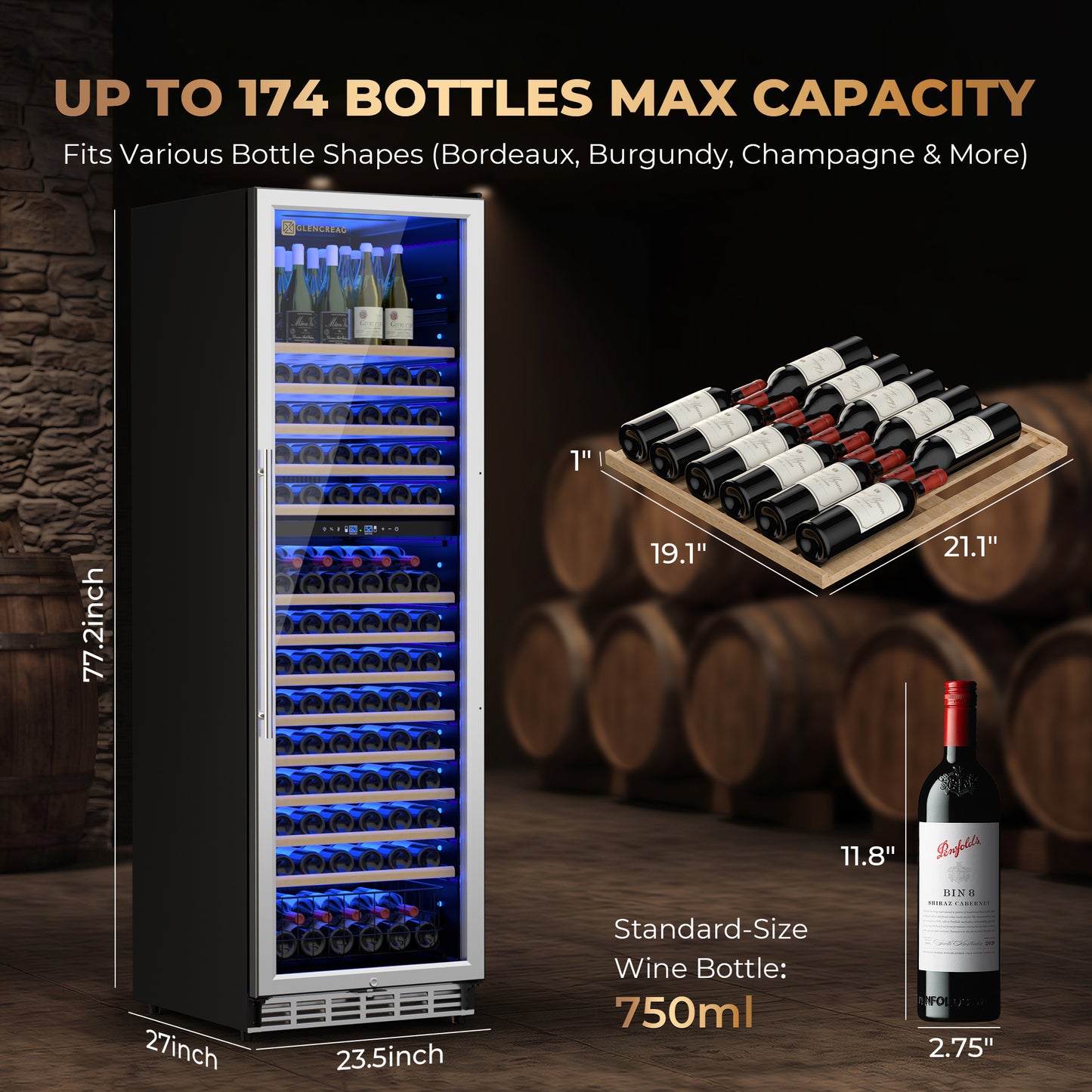 D2414 Dual-Zone Wine Cooler for Wine Storage, 174 Bottles