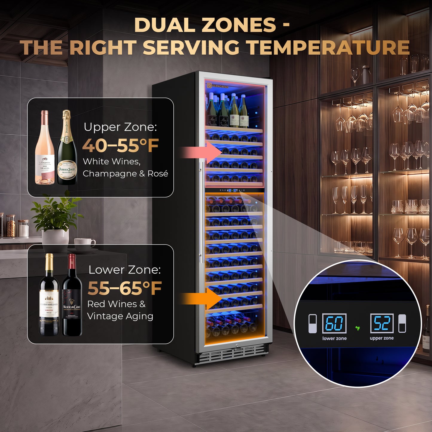 D2414 Dual-Zone Wine Cooler for Wine Storage, 174 Bottles