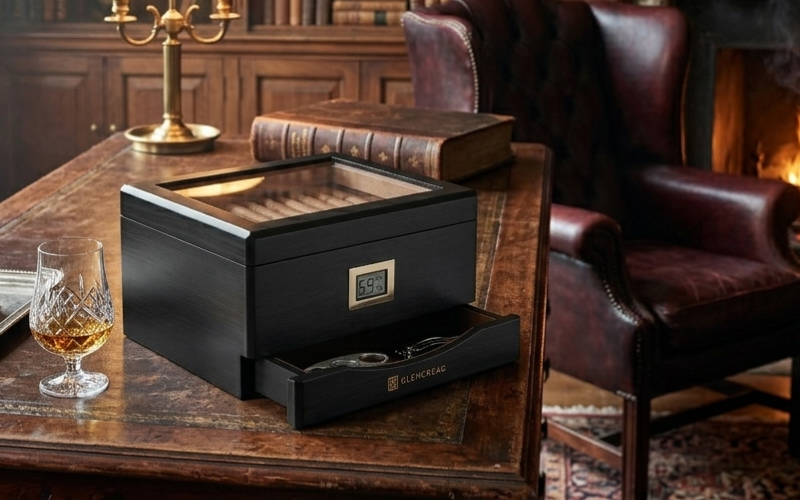 MMT-3041 Classic Spanish Cedar Humidor Box, 55 Counts (Ebony)